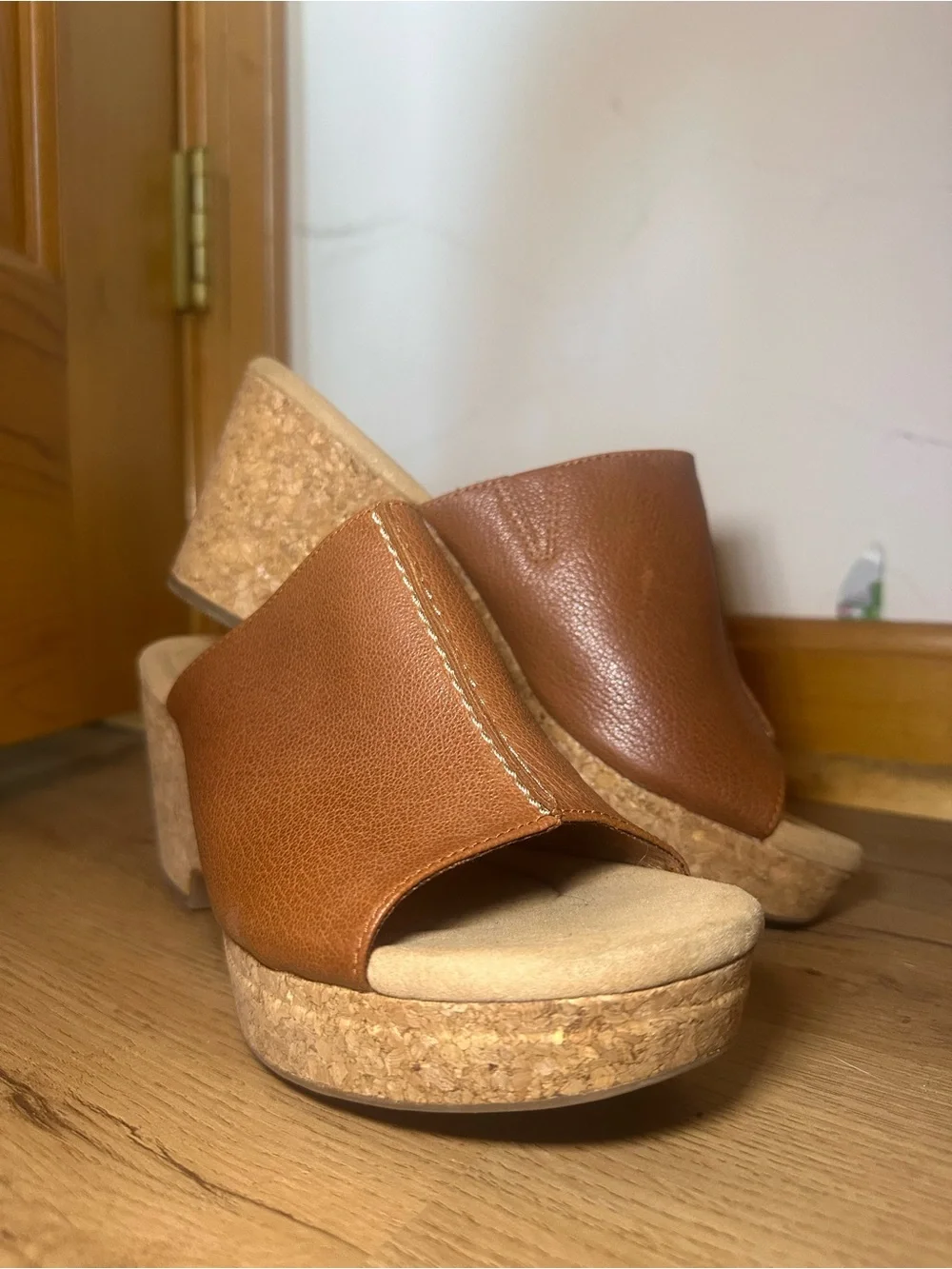 Clarks Brown Cork Wedge Slide Sandals